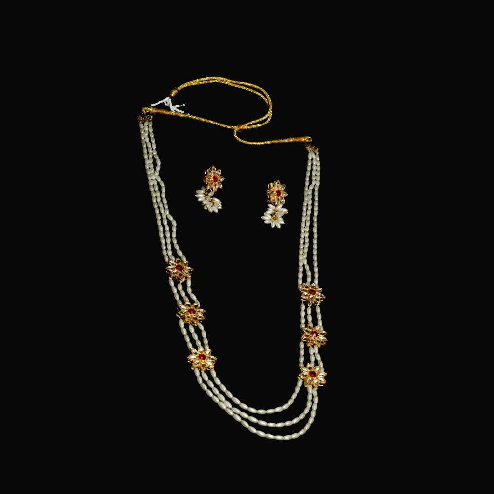 3 Layers White Rice beads and Flower Kundan Connectors