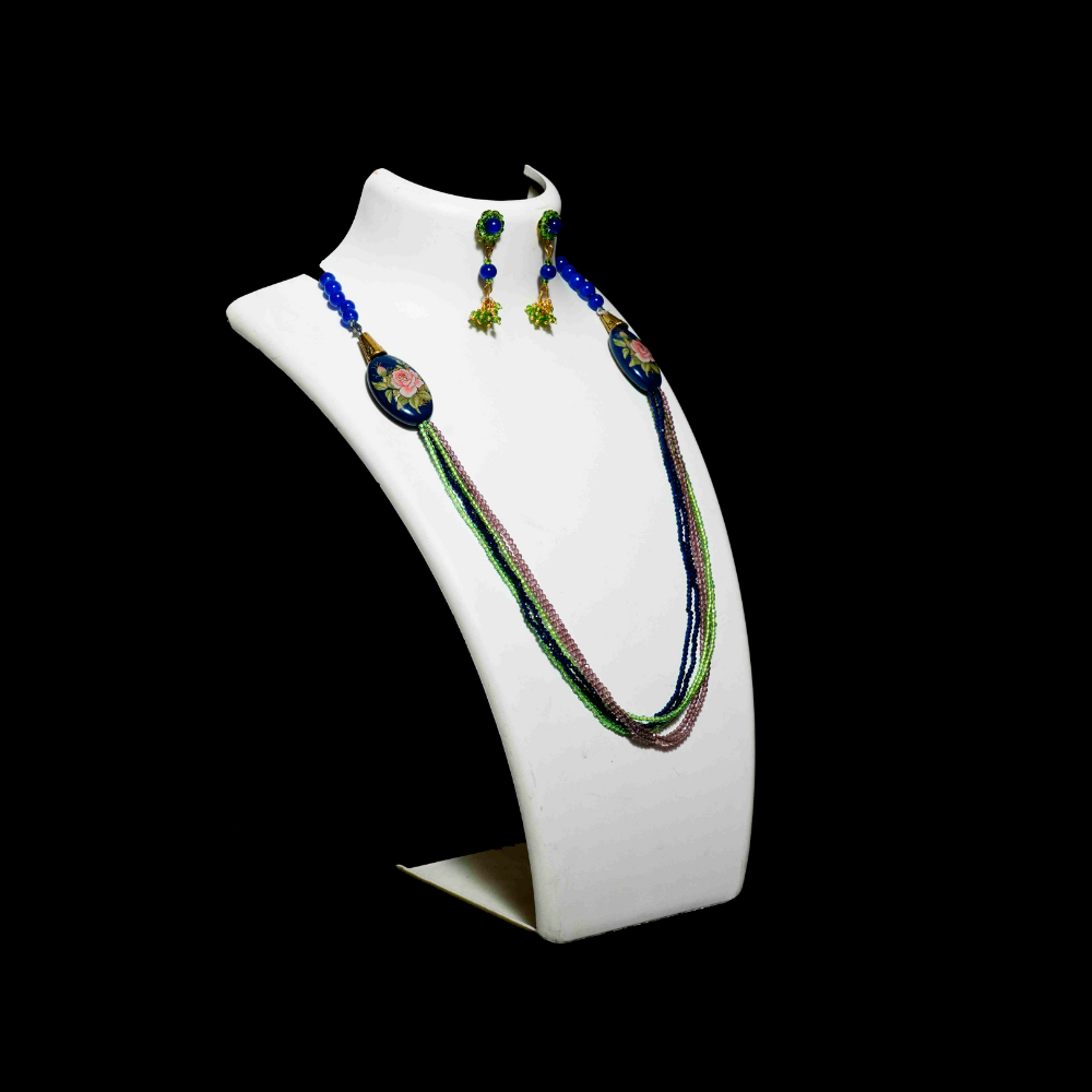 3 layers of Tiny Blue and Light Green Colour Onion and  Dark Blue & Jap Blue Stone Connector