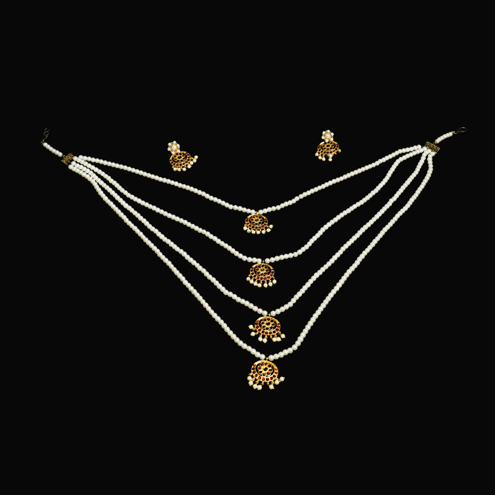 4 Layers white and Temple Jewellery 4 Pendants