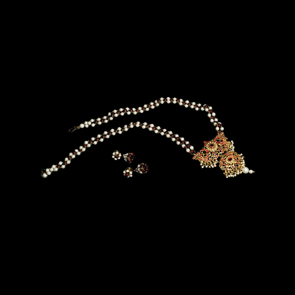 Coffee Brown and White Colour Double step temple Jewellery Pendant