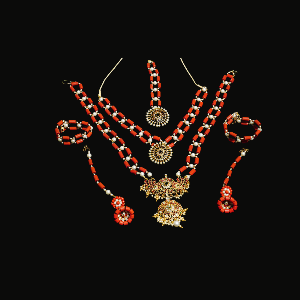 Cylindrical Coral and White Colour Double Step Flower Pendant