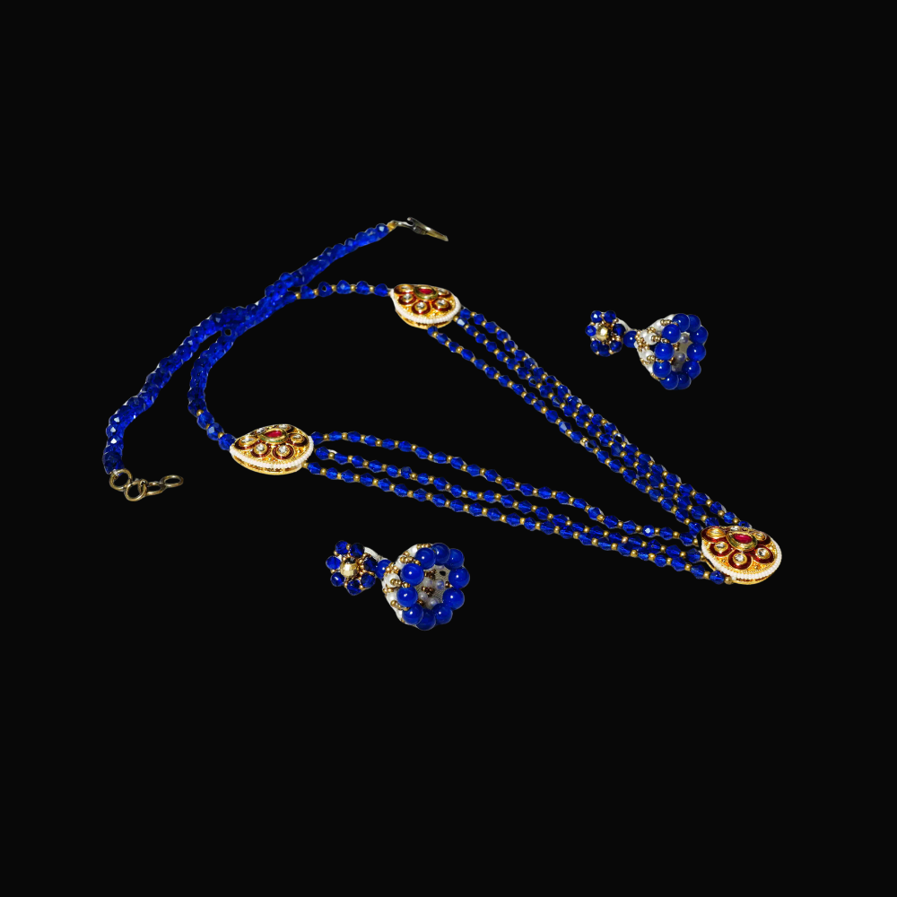 Dark Blue Crustal and 3 Layers Dark Blue small & Oval Red Kundan Stone Connectors