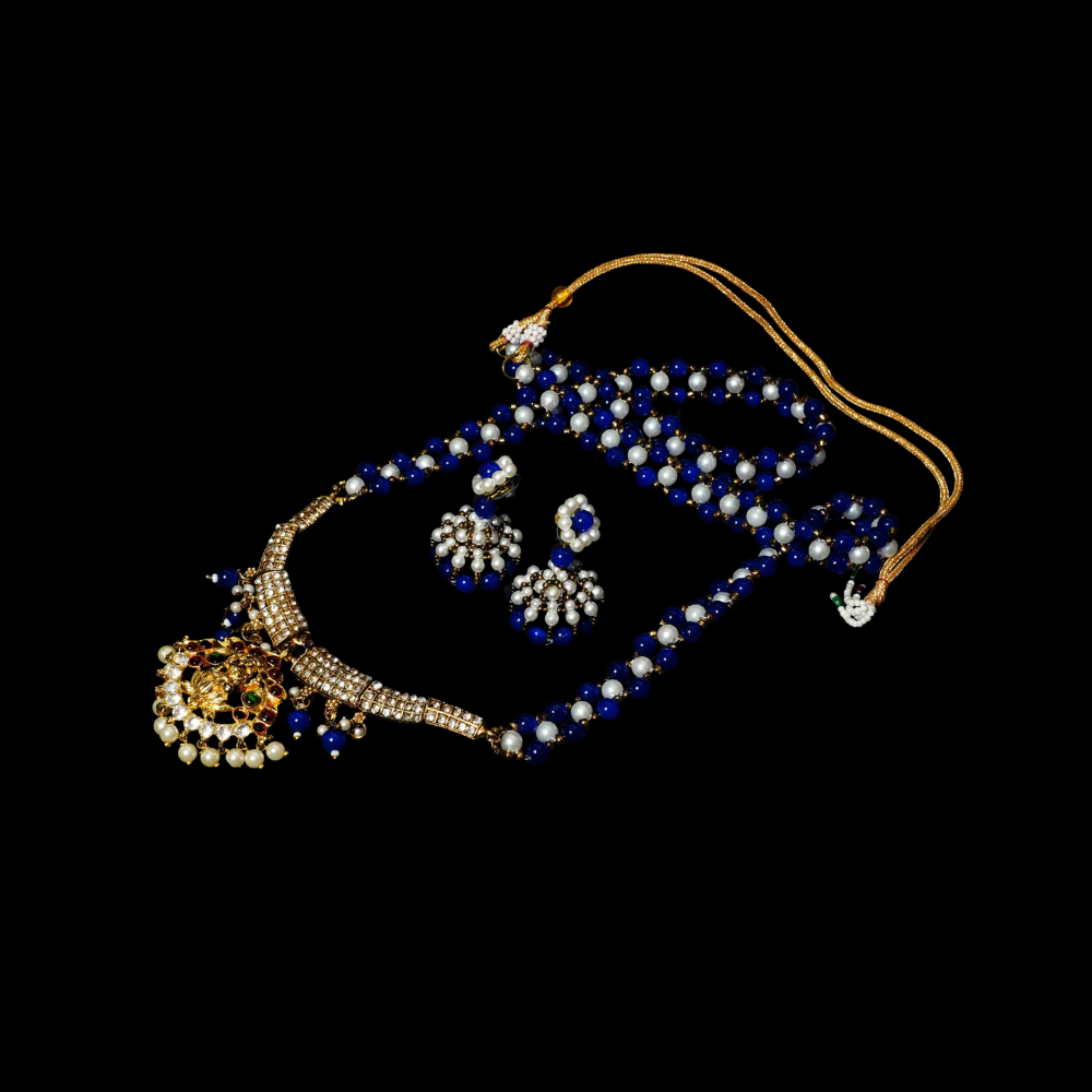 Dark Blue and White Colour Six Stone Lakshmi Pendant