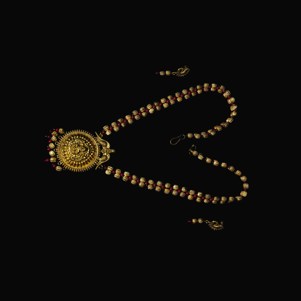 Gold Pumkin 2 Layers and Tiny & Green Colour Vinayagar Pendant