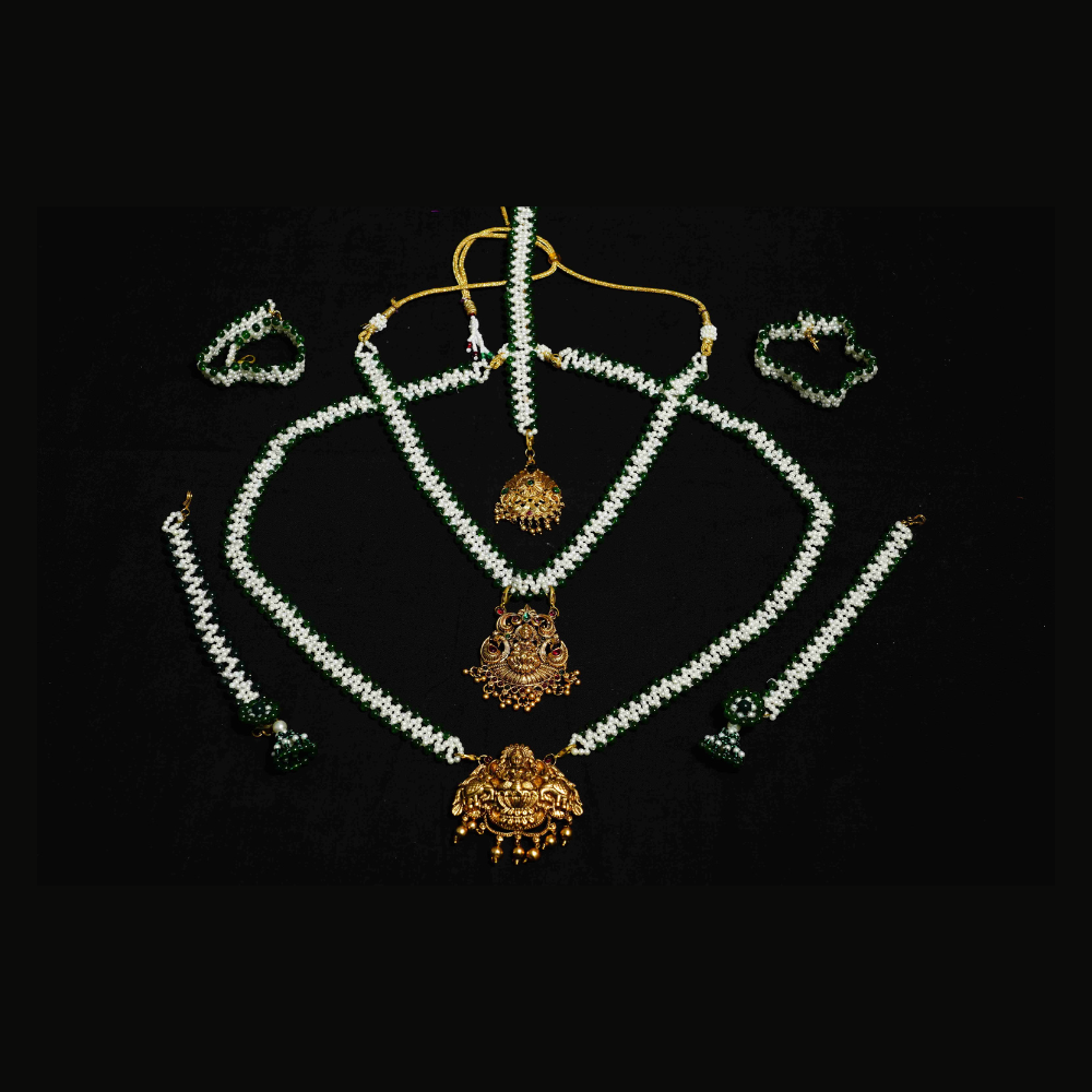 Green, White Colour Lakshmi Pendant