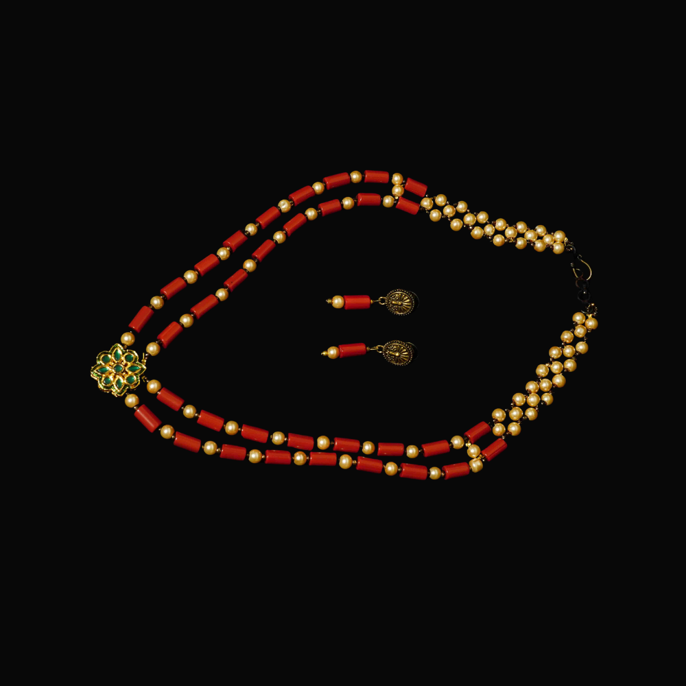 Half white and Cylindrical Coral & Green Meenakari Double side Pendant