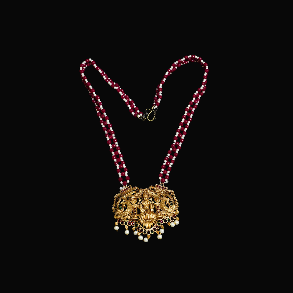 Maroon and White Colour Lakshmi Pendant