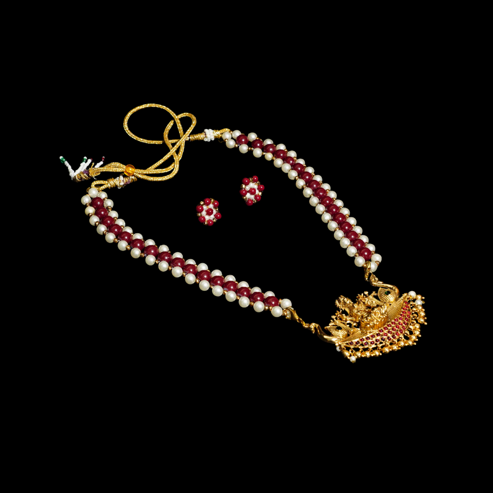 Maroon and White Colour Lakshmi Pendant