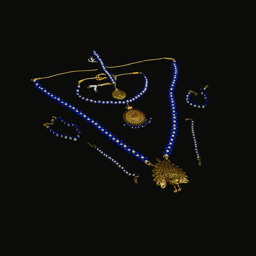 White, Darkblue Colour Gold Metal Standing Pecocok