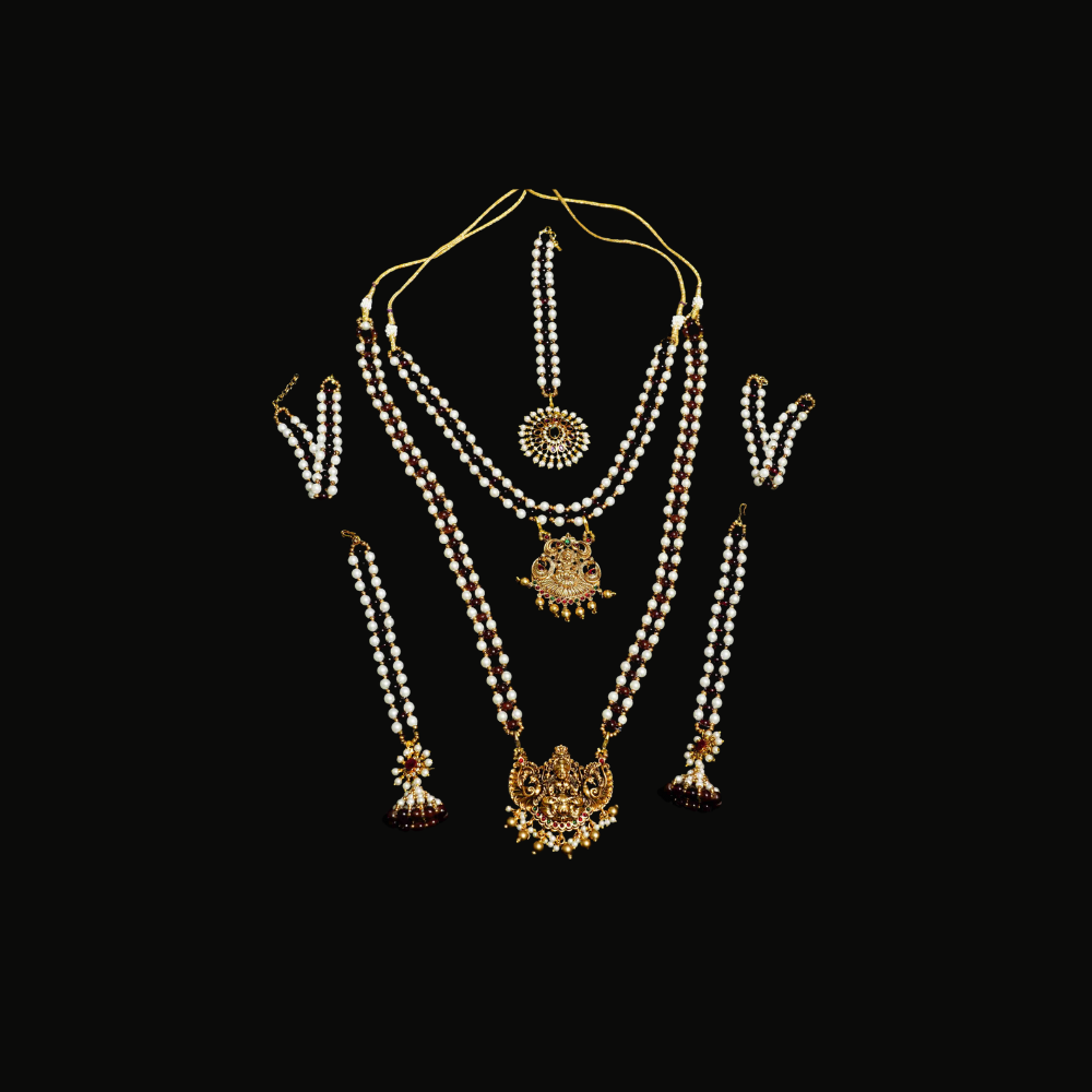 White and Coffee brown Colour Lakshmi with Peacock gold ball hangings Pendant