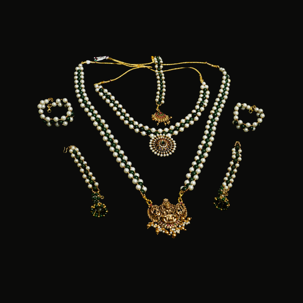 White and Green Colour Lakshmi with Peacock Pendant