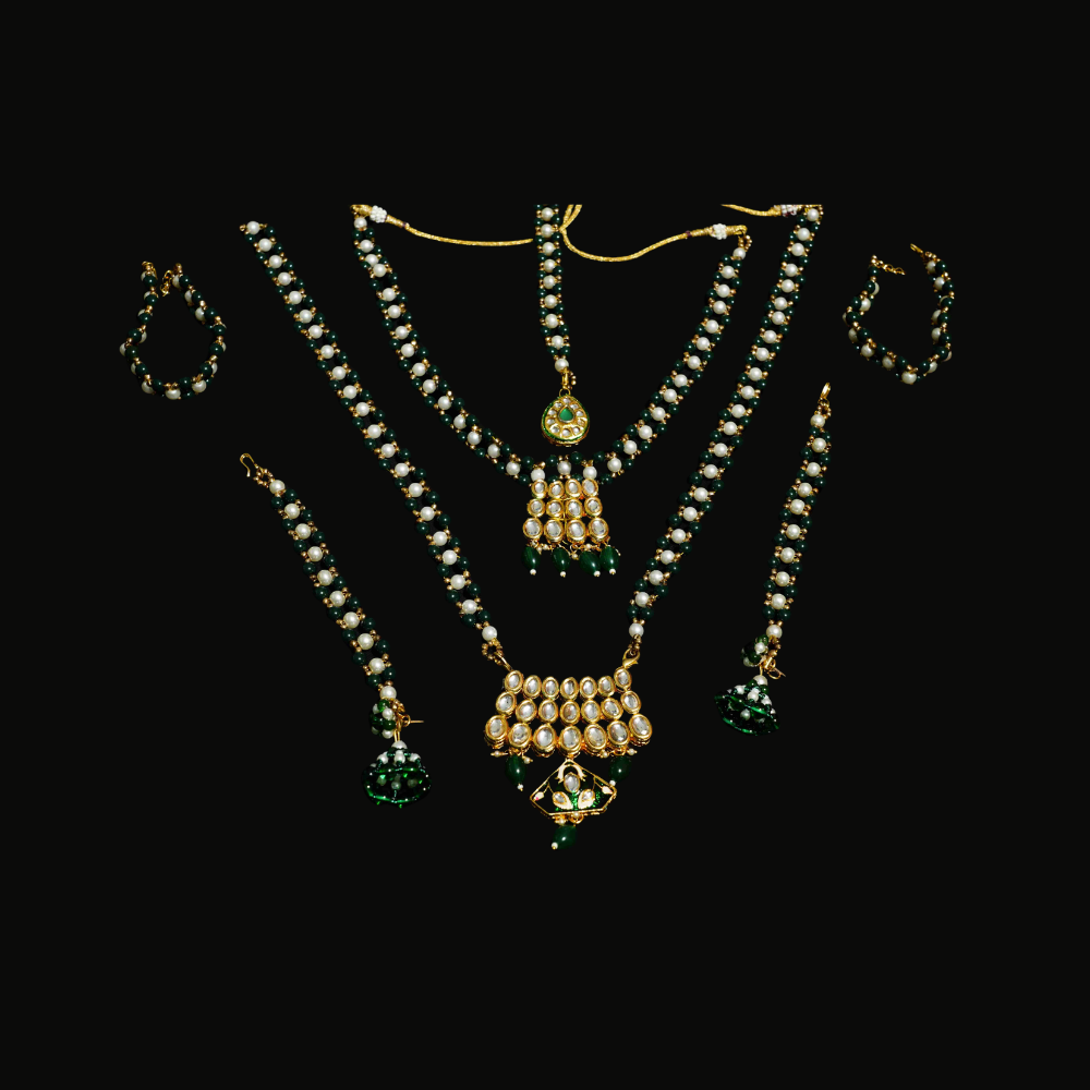 White and Green Colour & White Kundan 3 Layer Pendant