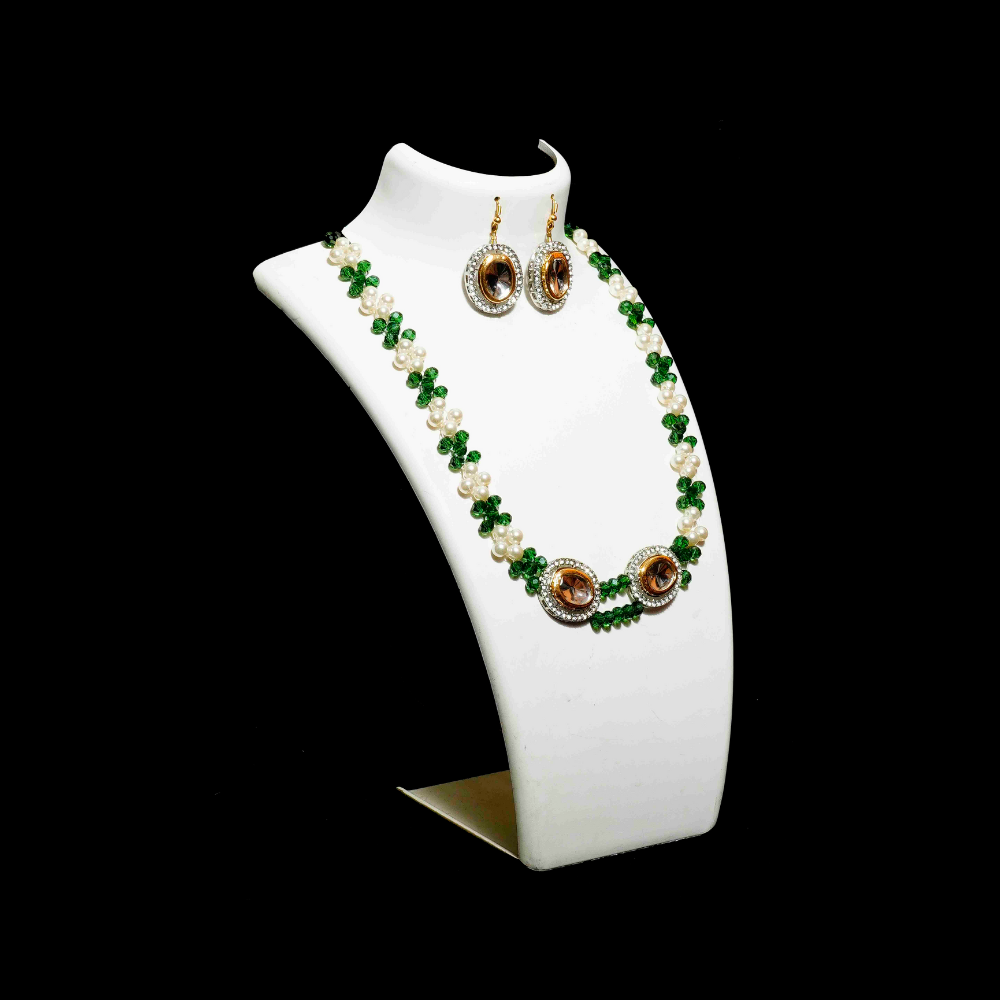 White and Green Crystal & Oval White Kundan
