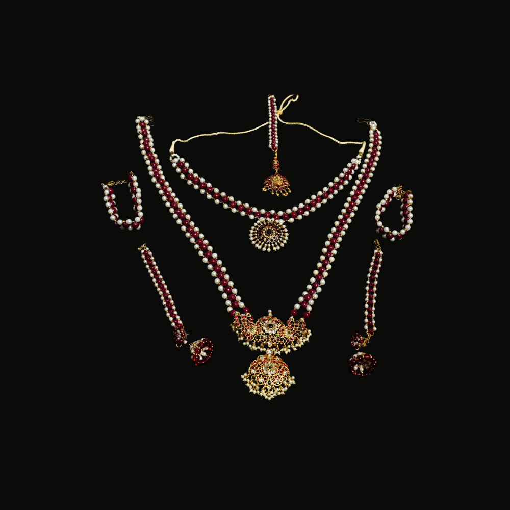 White and Maroon Colour Double Step Flower Pendant