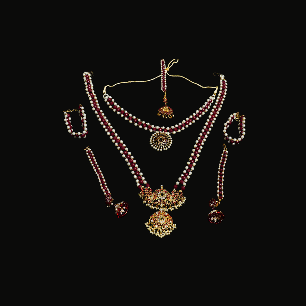 White and Maroon Colour Double Step Peacock Pendant